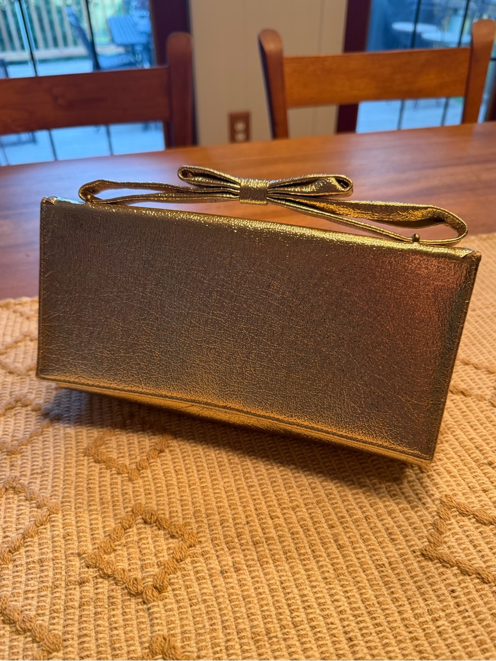 Vintage Gold Metallic Bow Accent Women's Clutch Bag